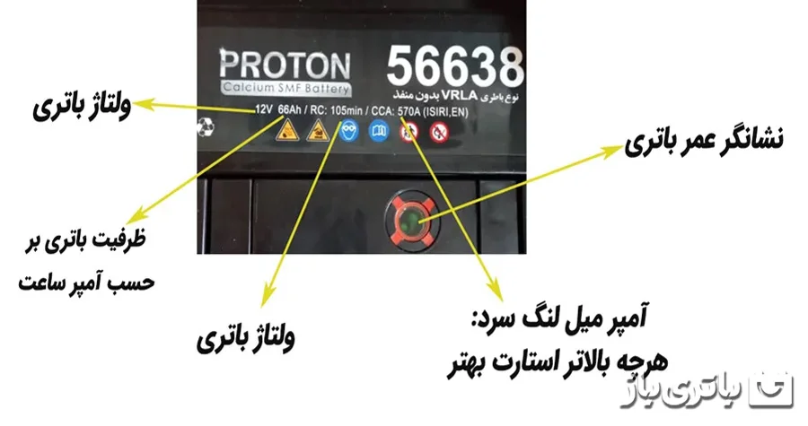 مشخصات درج شده در باتری