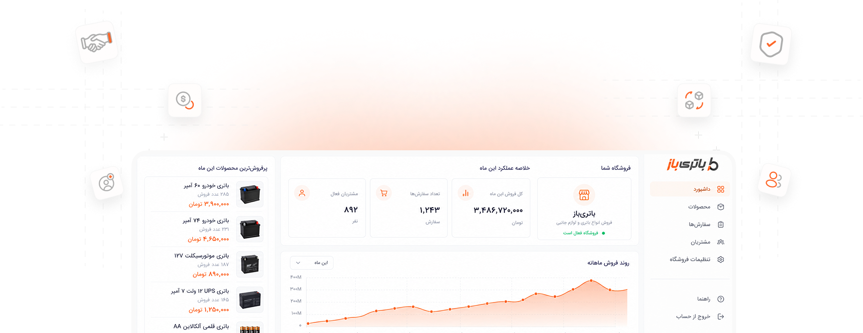 پنل مدیریت فروشنده در باتری باز